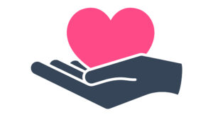 Heart in hand. Giving heart logo template for transplant ,organ, donation, charity, health, voluntary, nonprofit organization, isolated on white background, vector